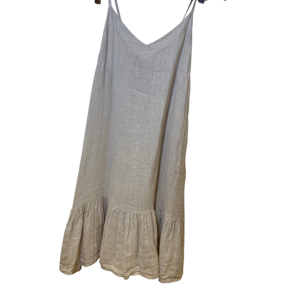 Bellambi Italy M 100% Linen Quiet Luxury Coastal Ruffle Dress minimalist lagen